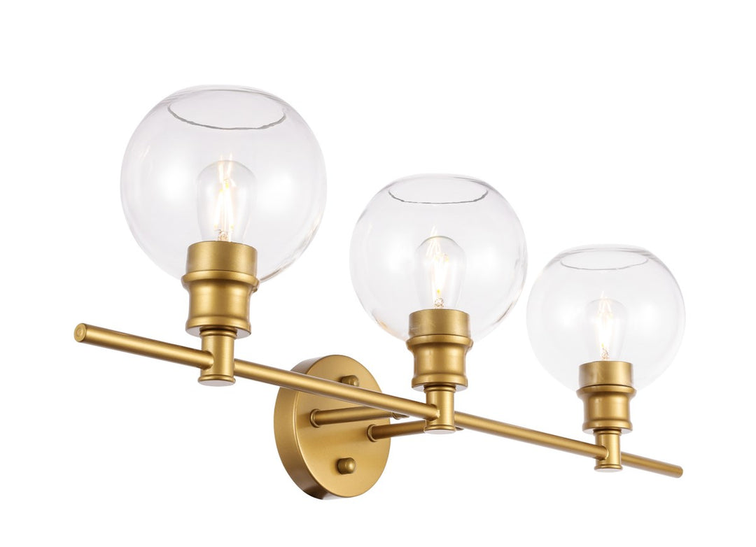 3 Light Brass And Clear Glass Wall Sconce