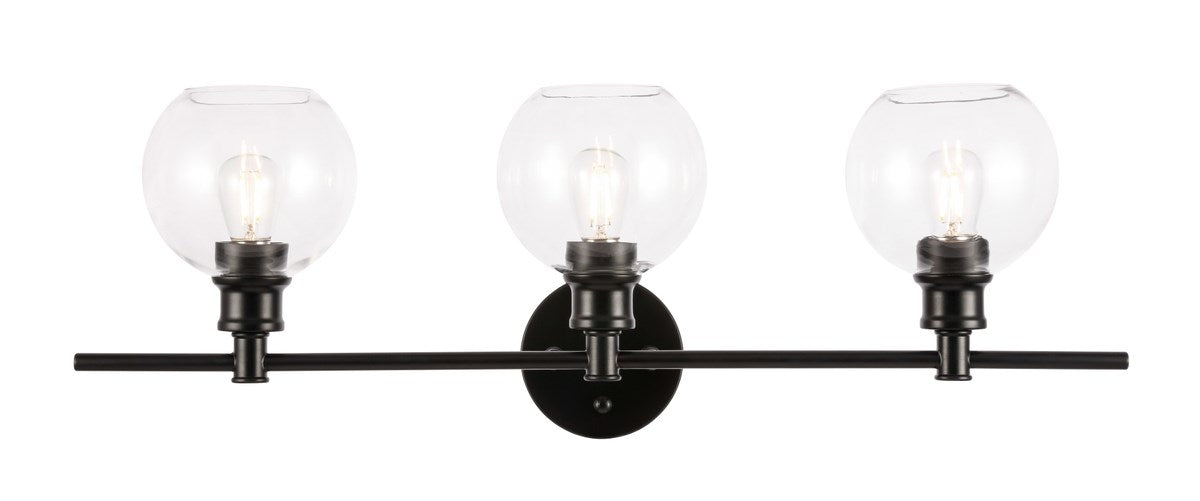 3 Light Black And Clear Glass Wall Sconce by Living District