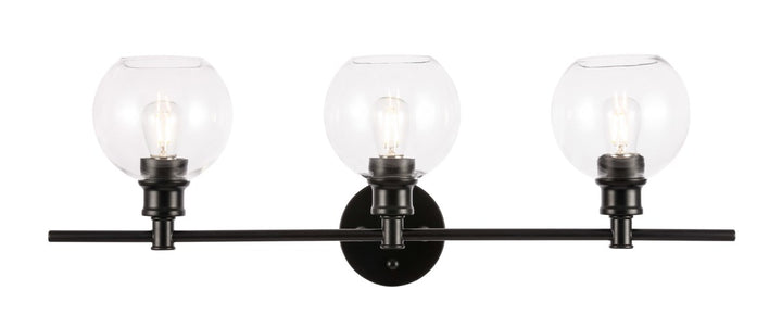 3 Light Black And Clear Glass Wall Sconce by Living District