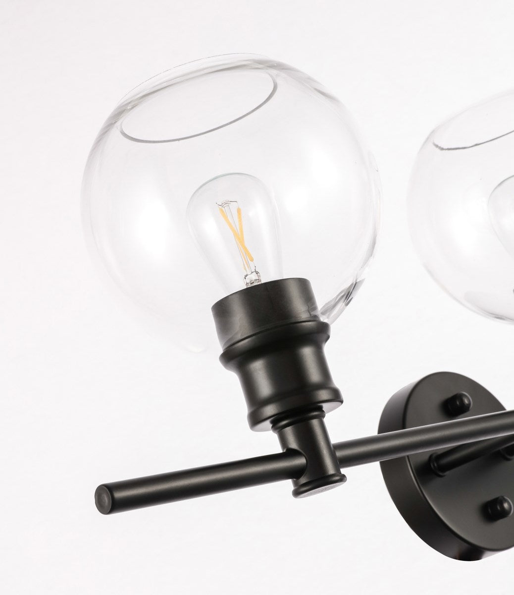 3 Light Black And Clear Glass Wall Sconce