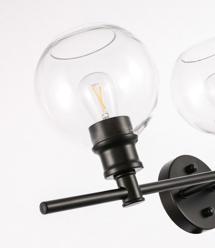 3 Light Black And Clear Glass Wall Sconce