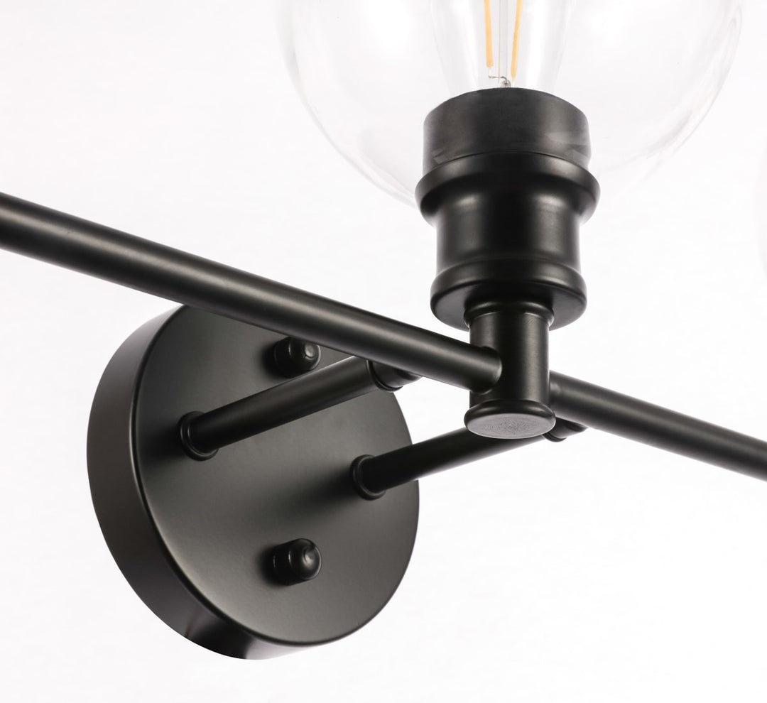 3 Light Black And Clear Glass Wall Sconce