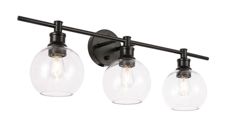 3 Light Black And Clear Glass Wall Sconce