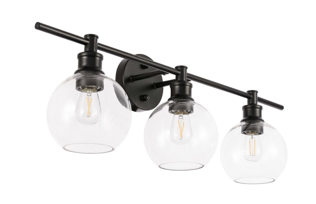 3 Light Black And Clear Glass Wall Sconce