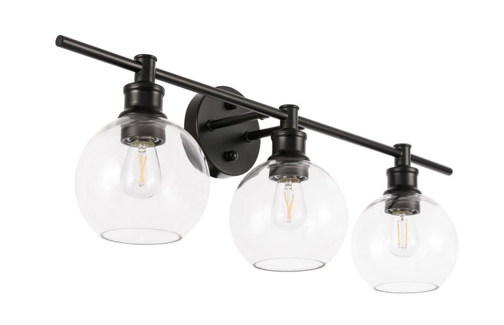 3 Light Black And Clear Glass Wall Sconce
