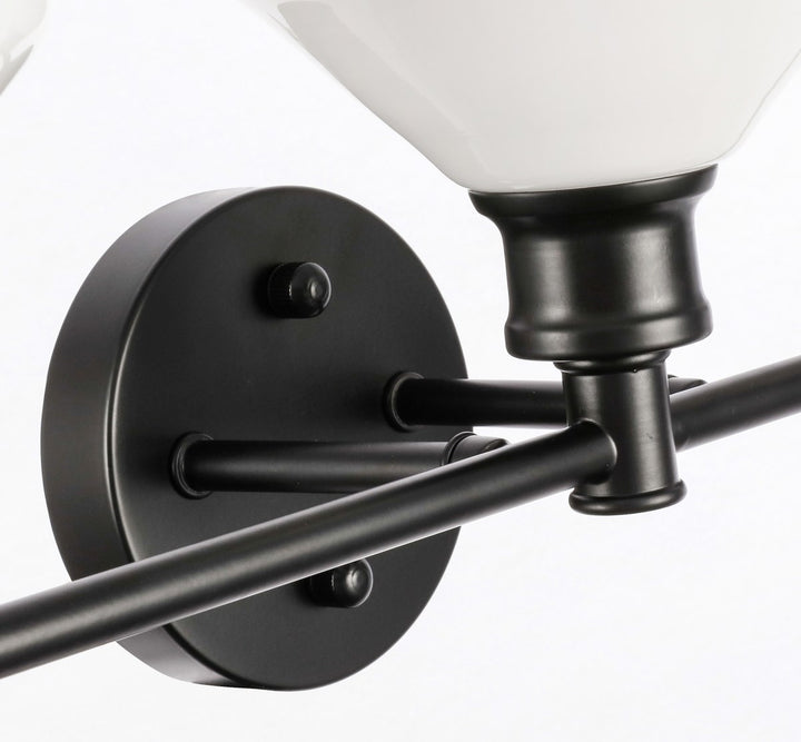 3 Light Black And Frosted White Glass Wall Sconce