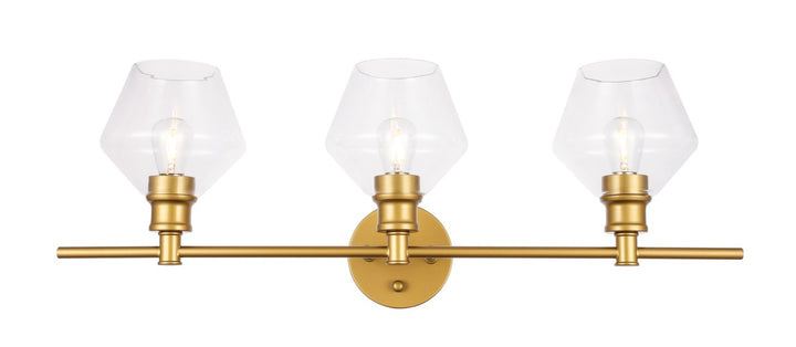 3 Light Brass And Clear Glass Wall Sconce by Living District