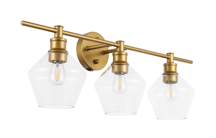 3 Light Brass And Clear Glass Wall Sconce