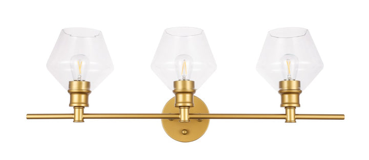 3 Light Brass And Clear Glass Wall Sconce