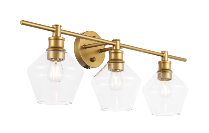 3 Light Brass And Clear Glass Wall Sconce
