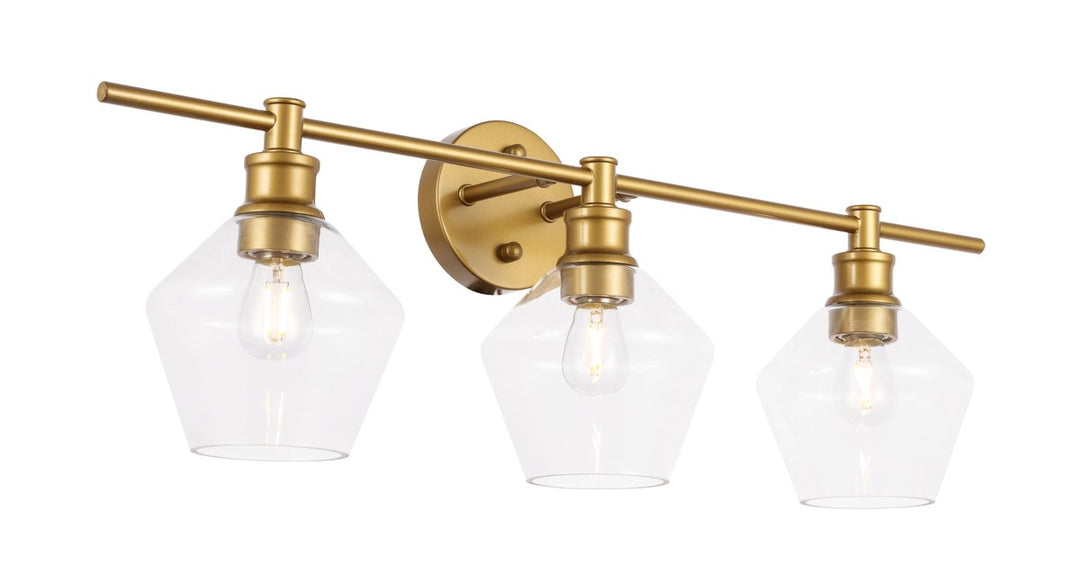 3 Light Brass And Clear Glass Wall Sconce