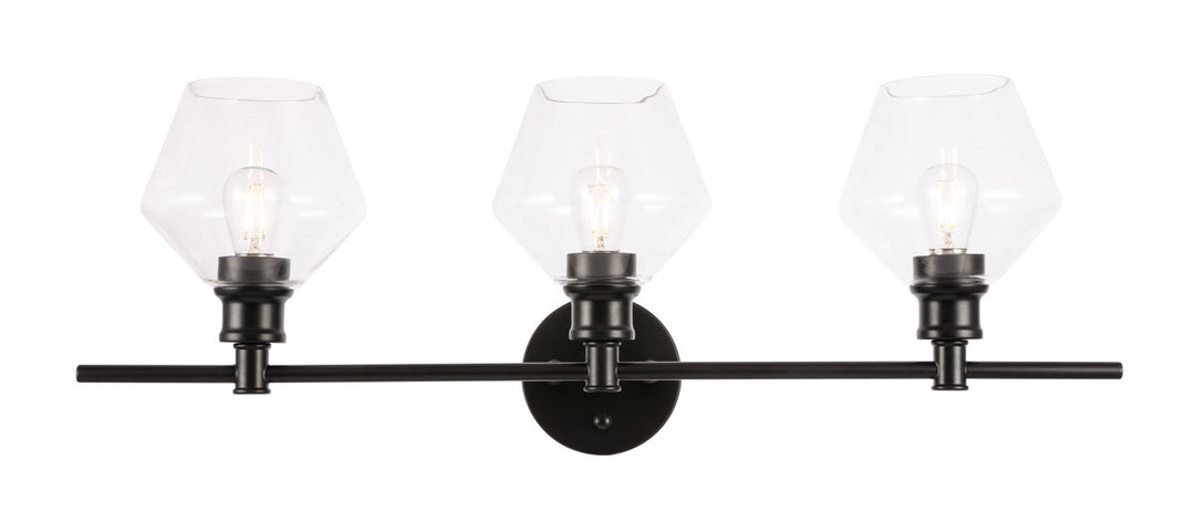 3 Light Black And Clear Glass Wall Sconce by Living District