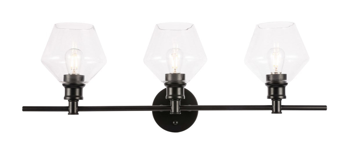3 Light Black And Clear Glass Wall Sconce by Living District