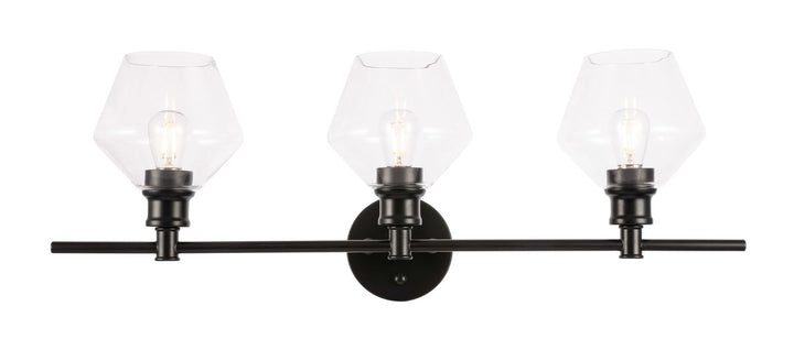 3 Light Black And Clear Glass Wall Sconce by Living District