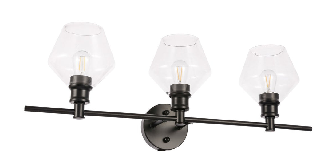 3 Light Black And Clear Glass Wall Sconce