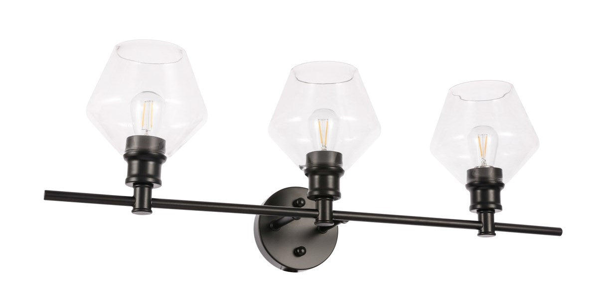 3 Light Black And Clear Glass Wall Sconce