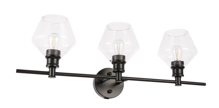 3 Light Black And Clear Glass Wall Sconce