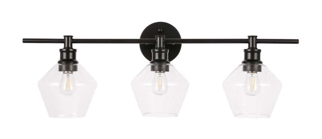 3 Light Black And Clear Glass Wall Sconce