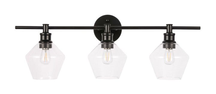 3 Light Black And Clear Glass Wall Sconce