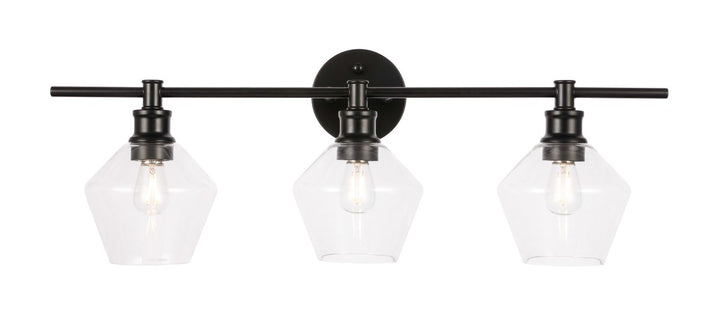 3 Light Black And Clear Glass Wall Sconce