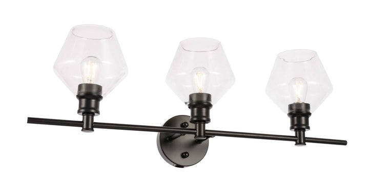 3 Light Black And Clear Glass Wall Sconce