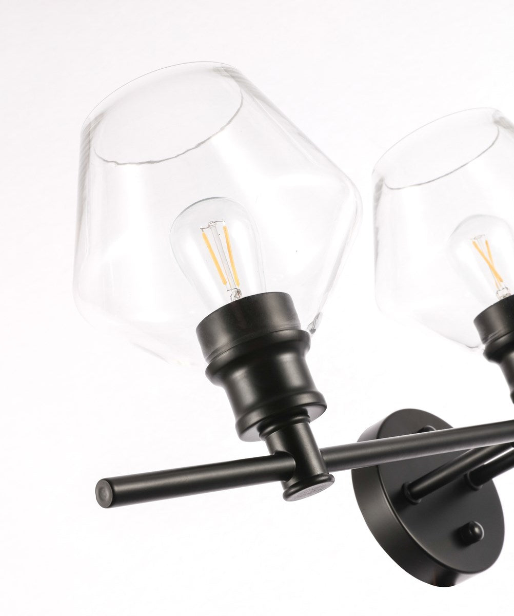 3 Light Black And Clear Glass Wall Sconce