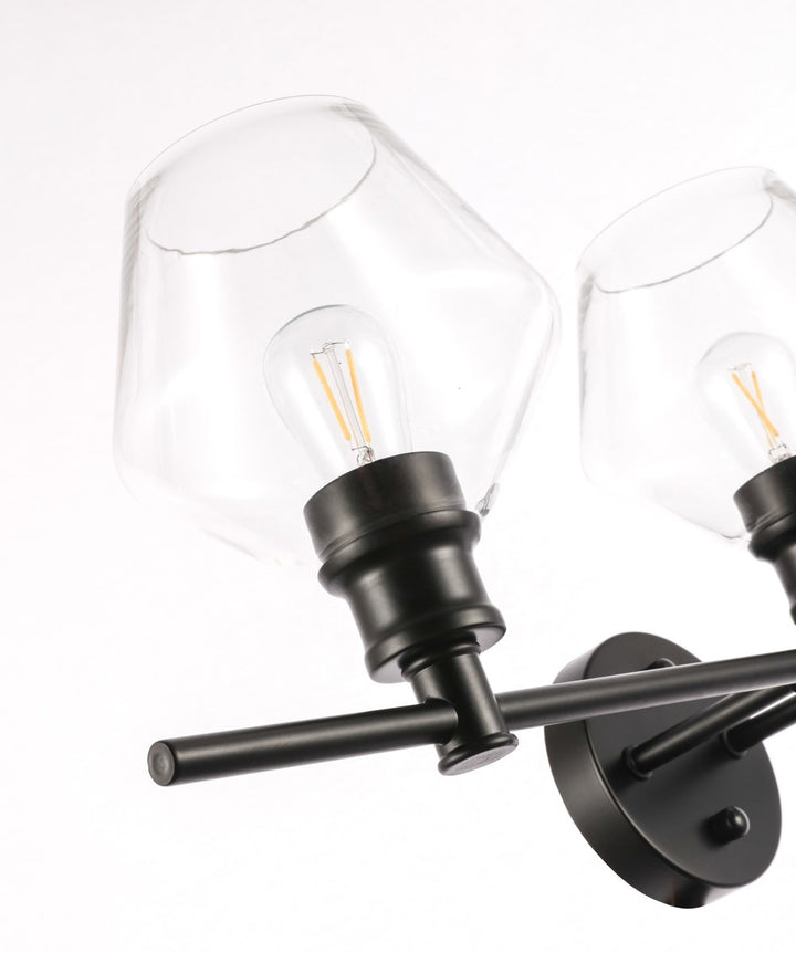 3 Light Black And Clear Glass Wall Sconce