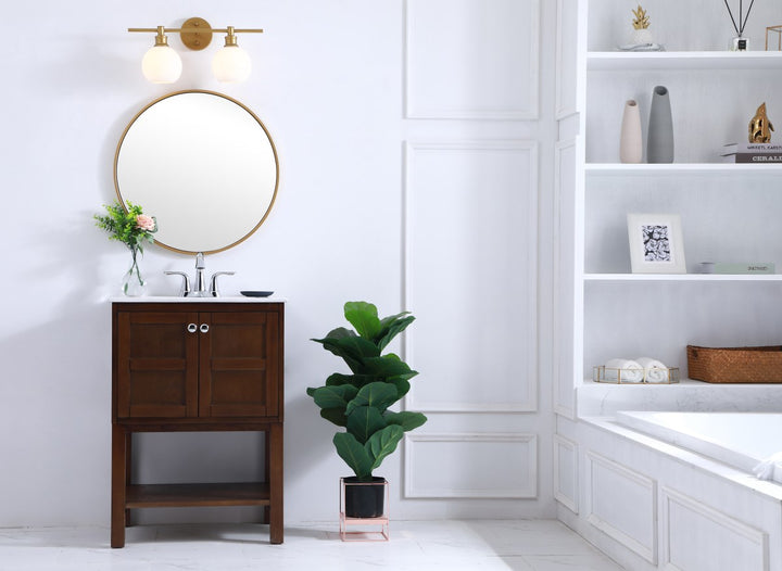 2 Light Brass And Frosted White Glass Wall Sconce