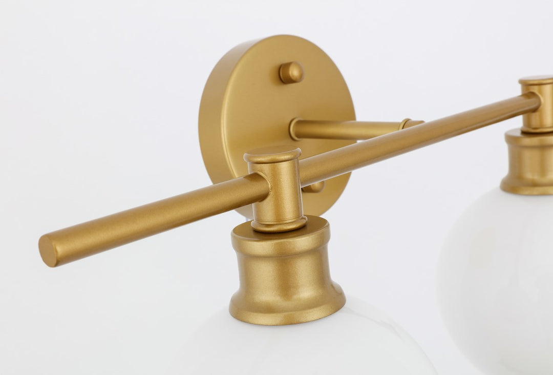 2 Light Brass And Frosted White Glass Wall Sconce
