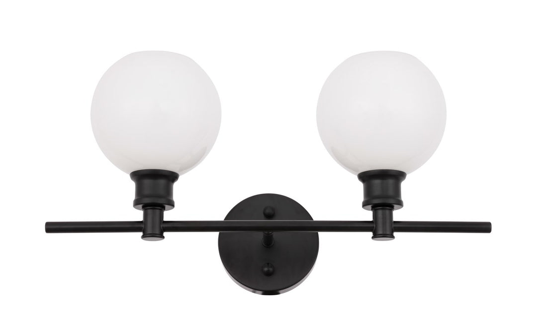2 Light Black And Frosted White Glass Wall Sconce