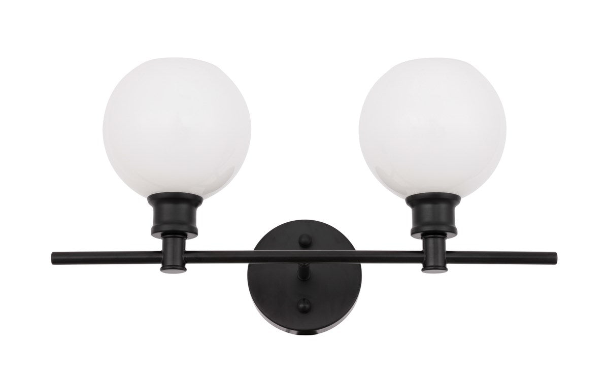 2 Light Black And Frosted White Glass Wall Sconce