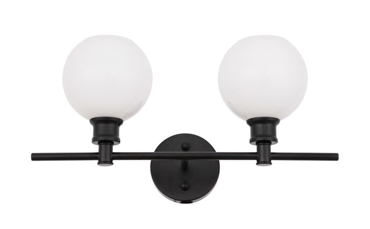 2 Light Black And Frosted White Glass Wall Sconce
