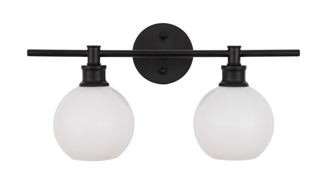 2 Light Black And Frosted White Glass Wall Sconce