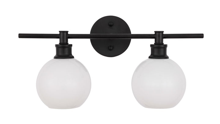 2 Light Black And Frosted White Glass Wall Sconce