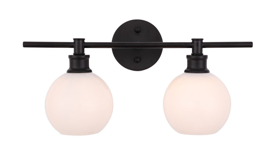 2 Light Black And Frosted White Glass Wall Sconce