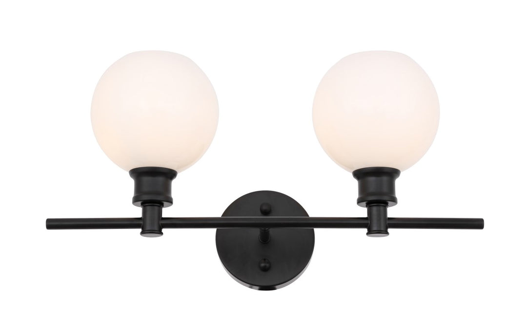 2 Light Black And Frosted White Glass Wall Sconce