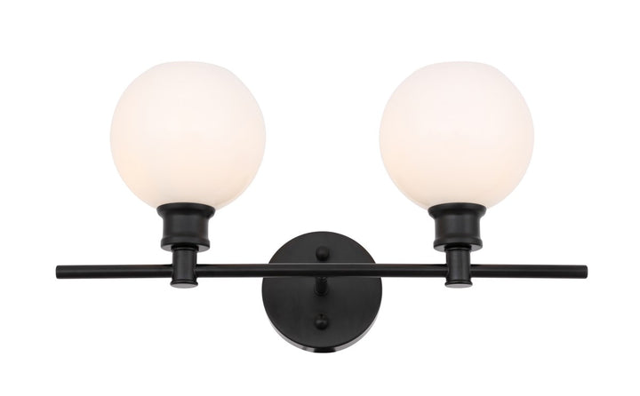 2 Light Black And Frosted White Glass Wall Sconce