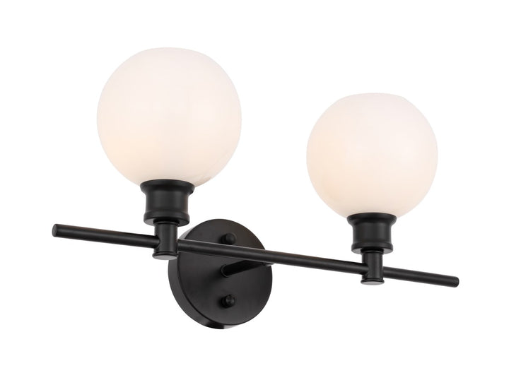 2 Light Black And Frosted White Glass Wall Sconce