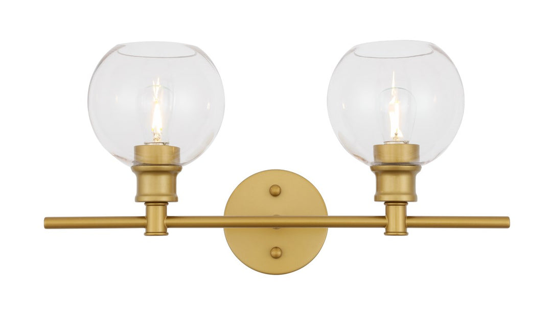 2 Light Brass And Clear Glass Wall Sconce by Living District