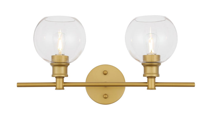 2 Light Brass And Clear Glass Wall Sconce by Living District