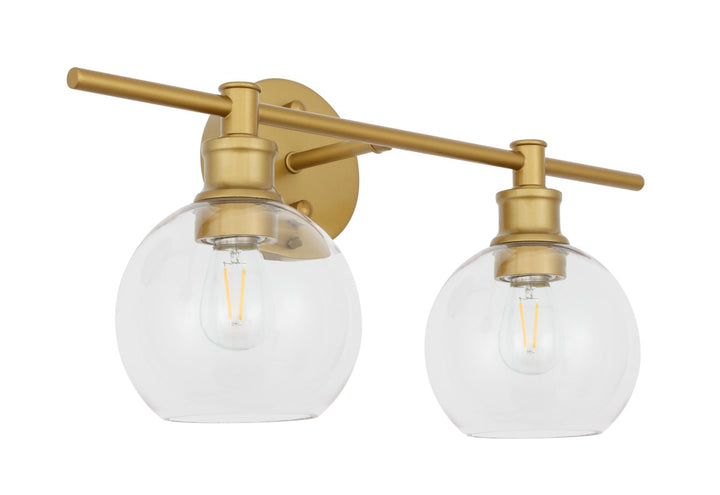 2 Light Brass And Clear Glass Wall Sconce