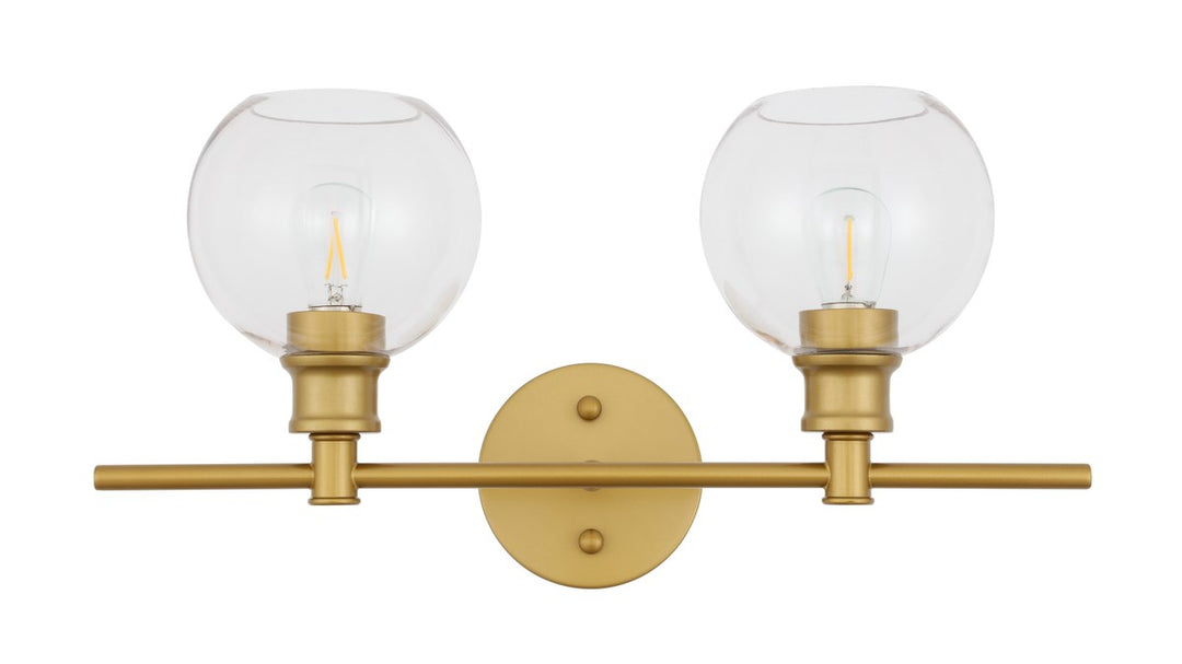 2 Light Brass And Clear Glass Wall Sconce