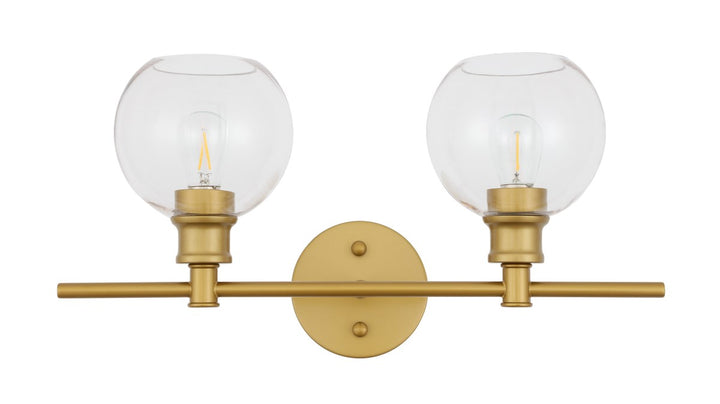 2 Light Brass And Clear Glass Wall Sconce
