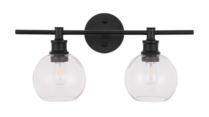 2 Light Black And Clear Glass Wall Sconce