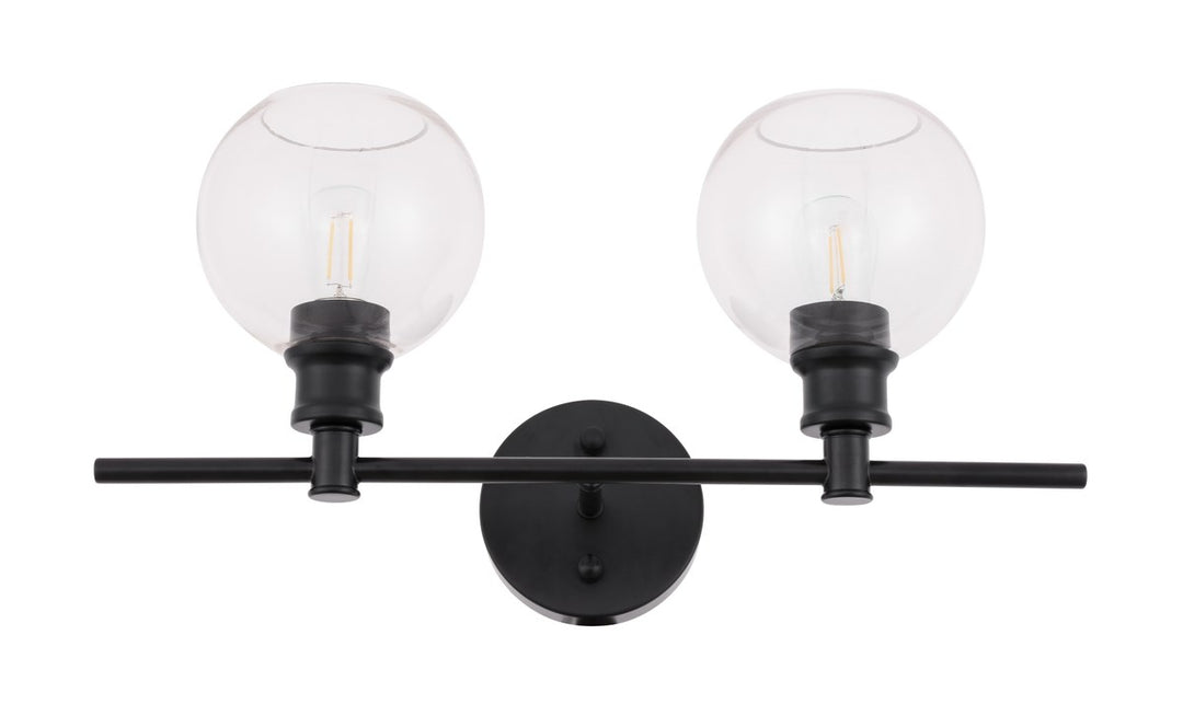 2 Light Black And Clear Glass Wall Sconce