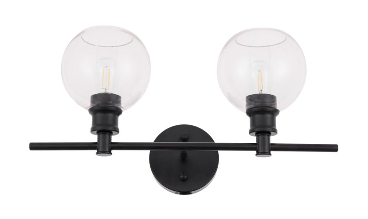 2 Light Black And Clear Glass Wall Sconce