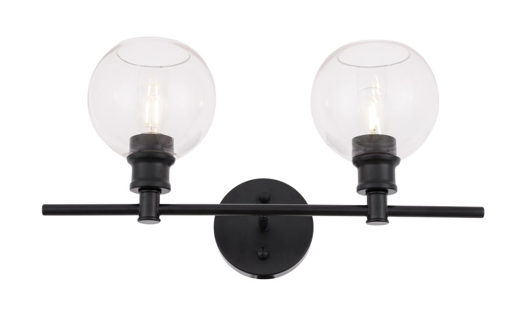 2 Light Black And Clear Glass Wall Sconce