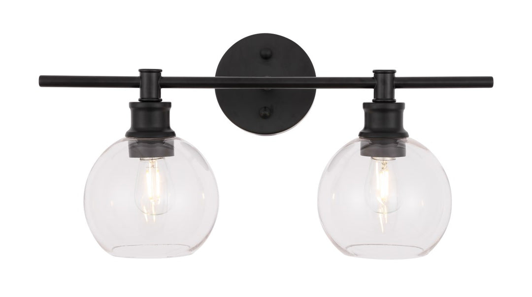 2 Light Black And Clear Glass Wall Sconce