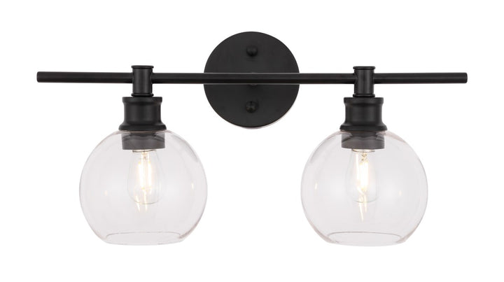 2 Light Black And Clear Glass Wall Sconce