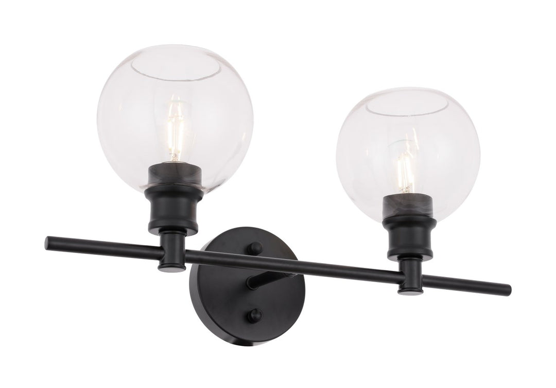 2 Light Black And Clear Glass Wall Sconce